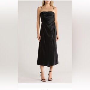 Cinq à Sept Black Ruched Midi Dress 100% Silk